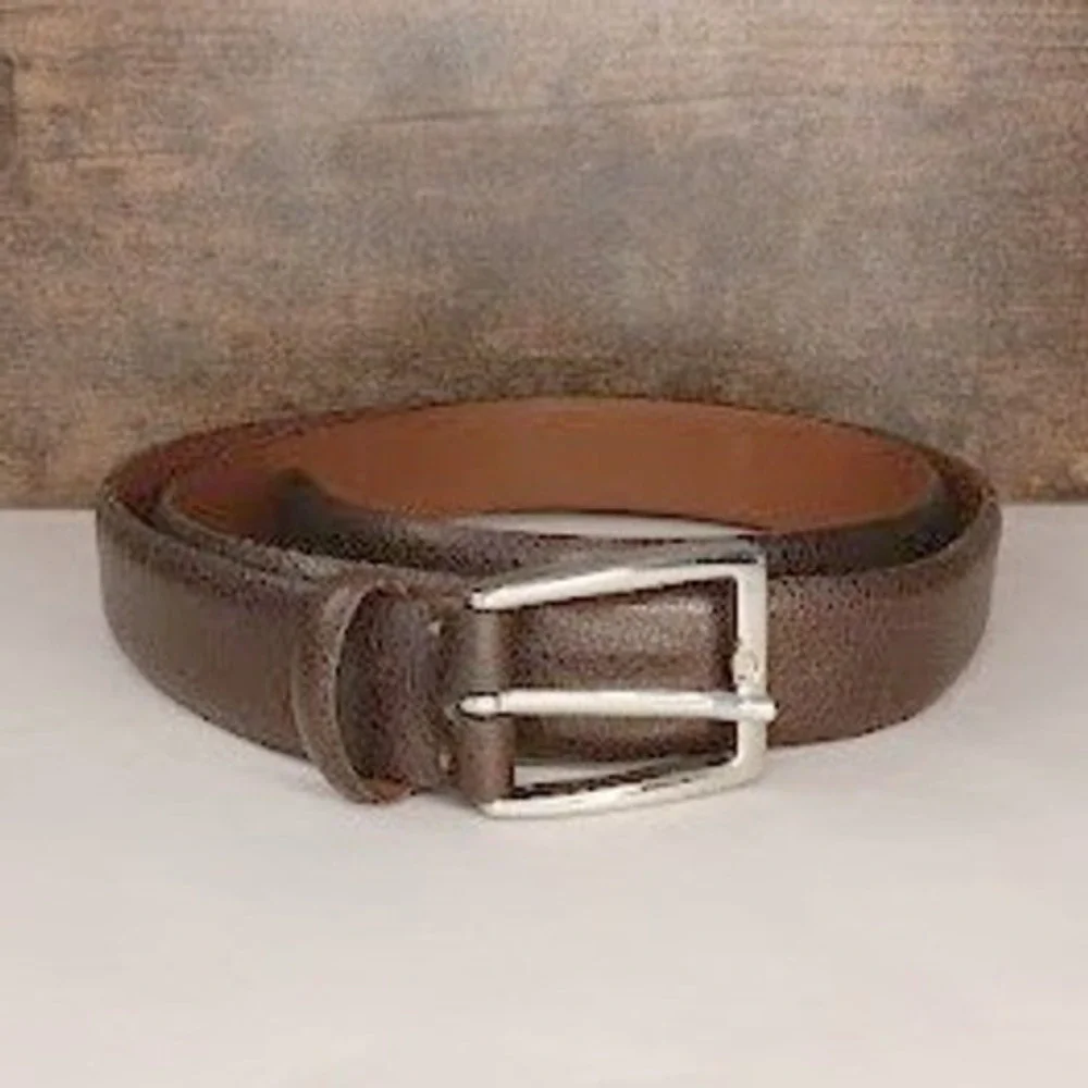 Cole Haan Leather Belt Mens 42 Brown Excellent Pebbled Solid Brass Italy A08526